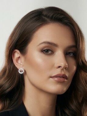 Kate Spade Sparkle Silver Spot the Spade Pave Halo Heart Stud Earrings Dust Bag